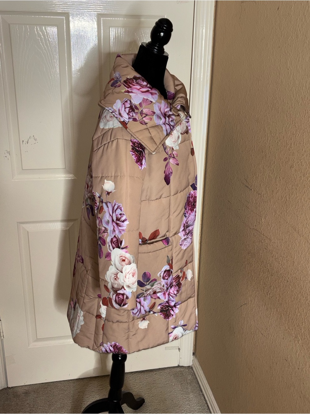 Isaac Mizrahi Live! Quilted Floral Printed Puffer Coat-Pink-XS - Picture 7 of 10